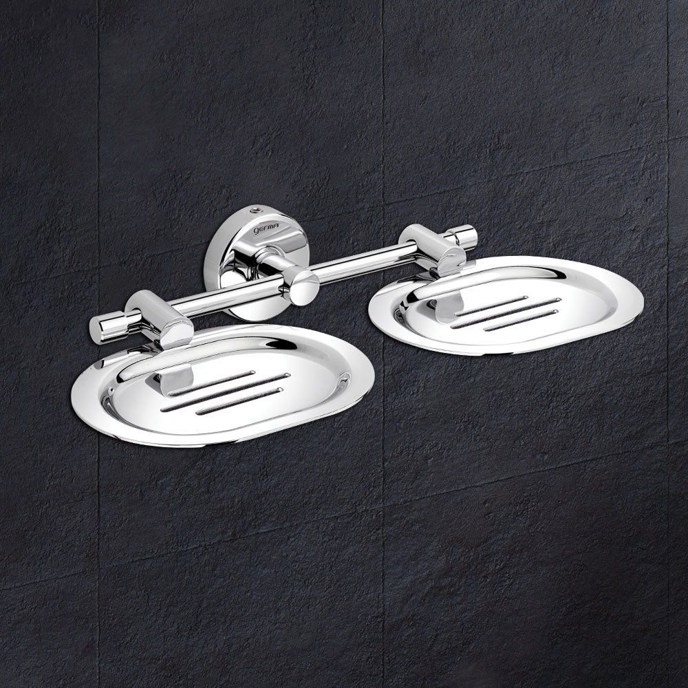 Germa Sanitarywares 304 Stainless Steel Double Soap Dish Holder for Bathroom | Soap Stand for Wash Room | Soap Case | Soap Dish | Bathroom Accessories (Chrome) - TR 9129 Double Soap Dish