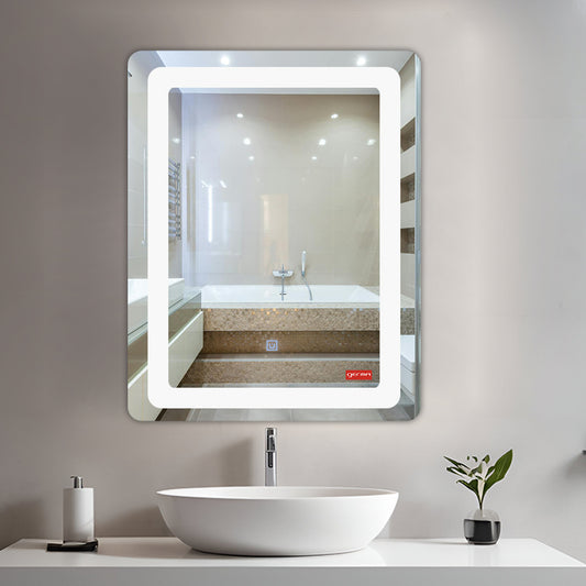 Germa Curve Edge LED Mirror for Bathroom with 3Lights Color Tone and Touch Sensor/Designer Mirror for Living&Bed Room/Dimmable and Memory Function Wall Mirror-Rectangle Shape 18x24Inch - TR LED 7553