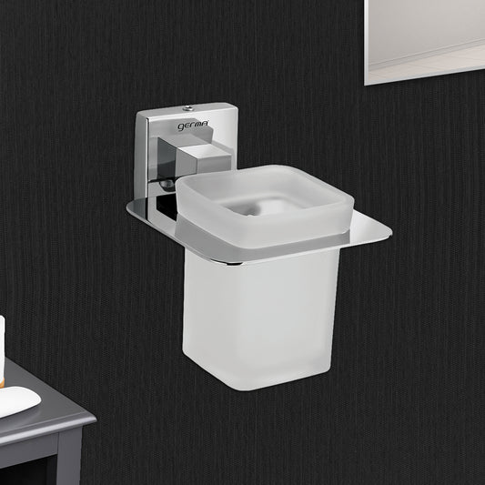 Germa Sanitarywares 304 Stainless Steel Tumbler Holder for Bathroom | Toothpaste and Brush Holder for Wash Room | Glass Tumbler Stand | Bathroom Accessories (Chrome) - TR 9146 Tumbler Holder (Glass)