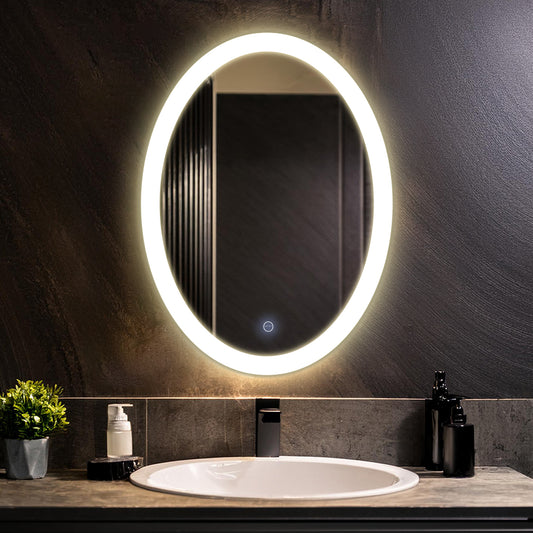 Germa LED Mirror for Bathroom with 3Lights Color Tone and Touch Sensor/Designer Mirror for Bathroom Living & Bed Room/Dimmable and Memory Function Wall Mirror–Oval Shape(18x24Inch) - TR 7554 EDGE LIGHT