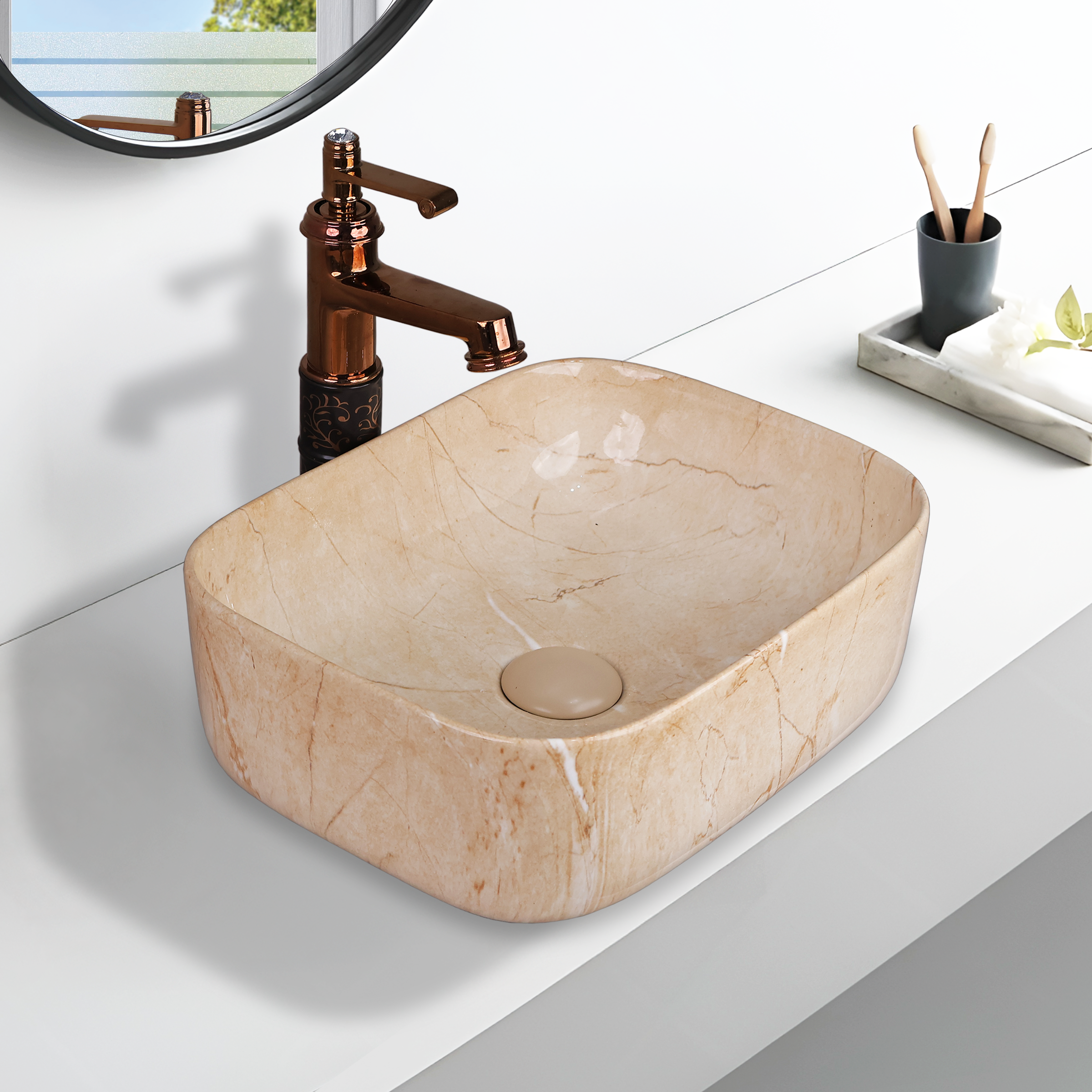 Designer Wash Basin For Bathroom | Ceramic Table Top Wash Basin | Counter Top Wash Basin For Restaurants, Home Living Room |41x31x14cm| Rectangle Shape