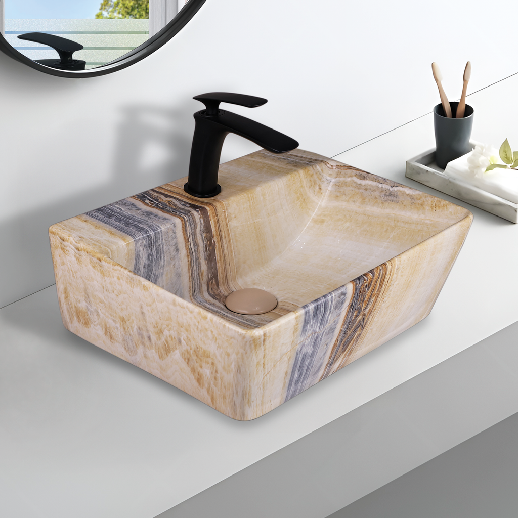 Germa Designer Wash Basin For Bathroom | Ceramic Table Top Wash Basin | Counter Top Wash Basin For Restaurants, Home Living Room |46x36x16cm| Rectangle Shape