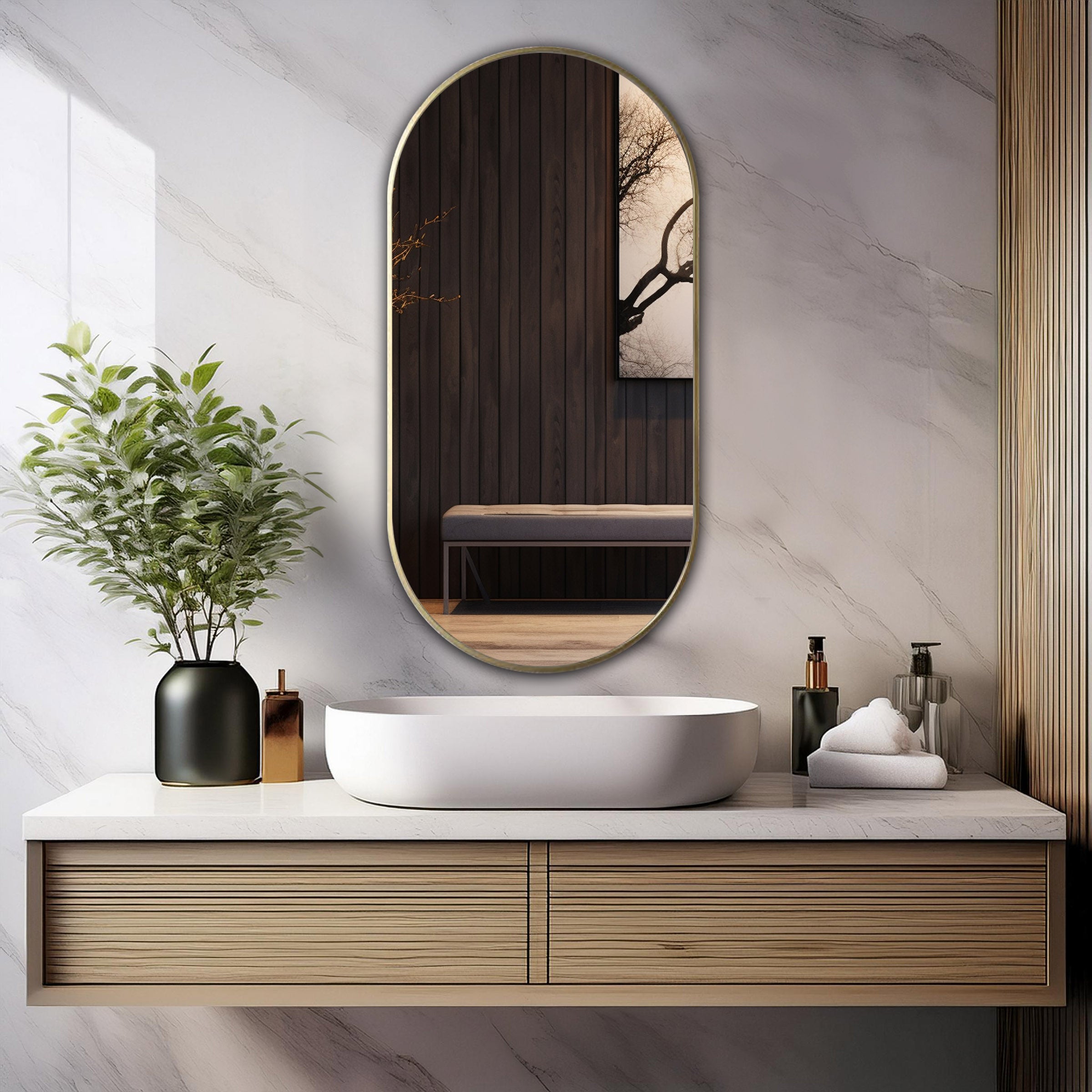 Aluminum Frame Mirror - Capsule Shape 90cm x 45cm