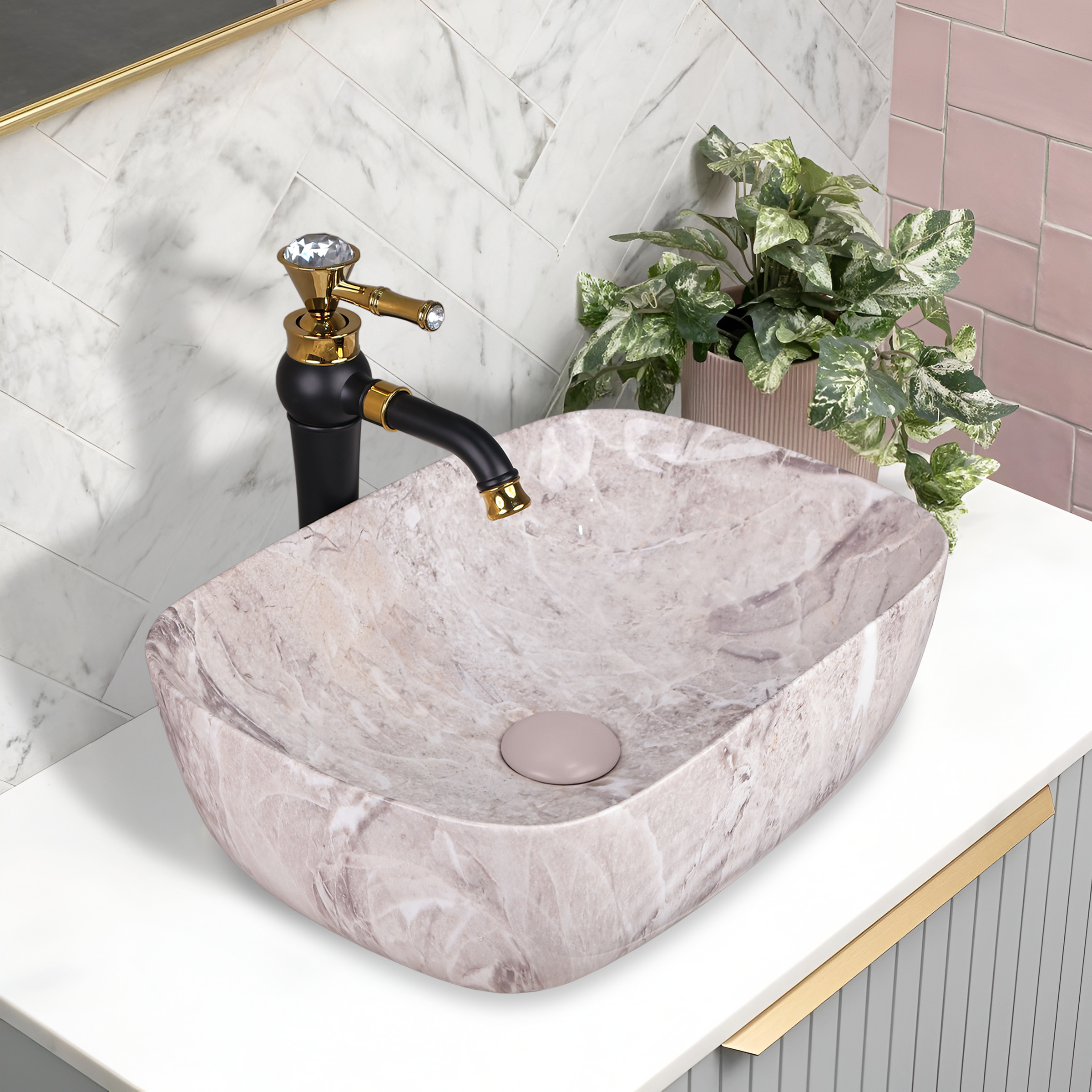 Germa Designer Wash Basin For Bathroom |Ceramic Table Top Wash Basin| Counter Top Basin For Restaurants,Living Room |45.5x32x14cm|Rectangle Shape