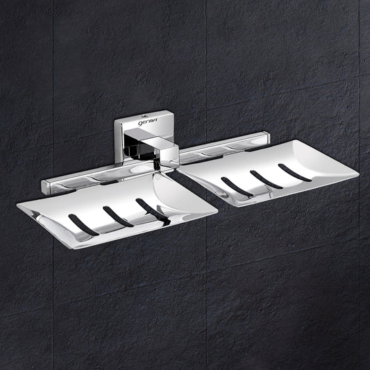 Germa Sanitarywares 304 Stainless Steel Double Soap Dish Holder for Bathroom | Soap Case for Wash Room | Soap Stand | Bathroom Accessories (Chrome)