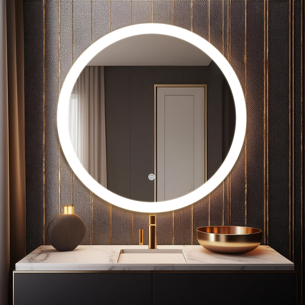 Germa Edge Light LED Mirror for Bathroom with 3Lights Color Tone and Touch Sensor/Designer Mirror for Dressing,Living & Bed Room/Dimmable and Memory Function Wall Mirror–Round(24x24Inch)