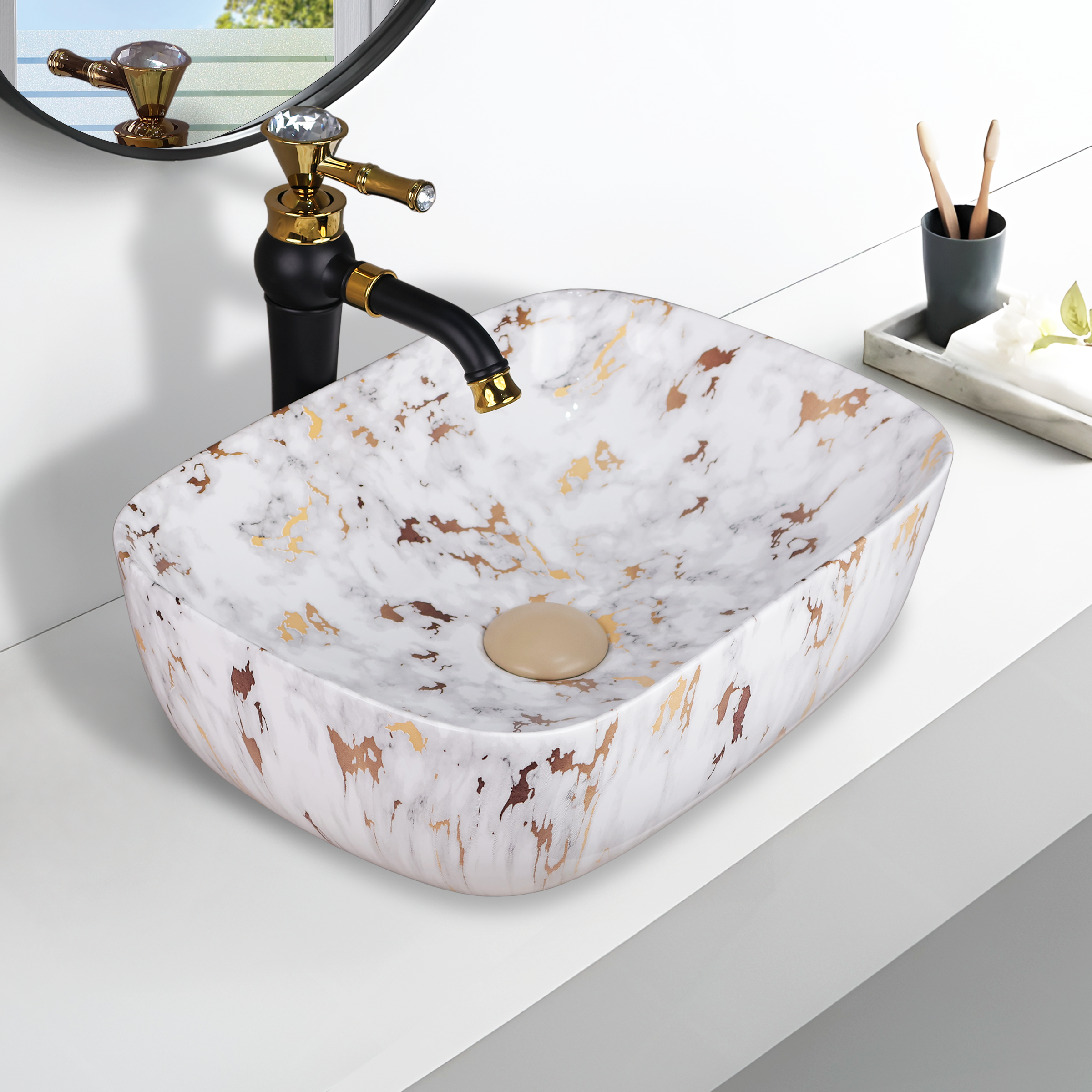 Germa Designer Wash Basin For Bathroom |Ceramic Table Top Wash Basin| Counter Top Basin For Restaurants,Living Room |45.5x32x14cm|Rectangle Shape