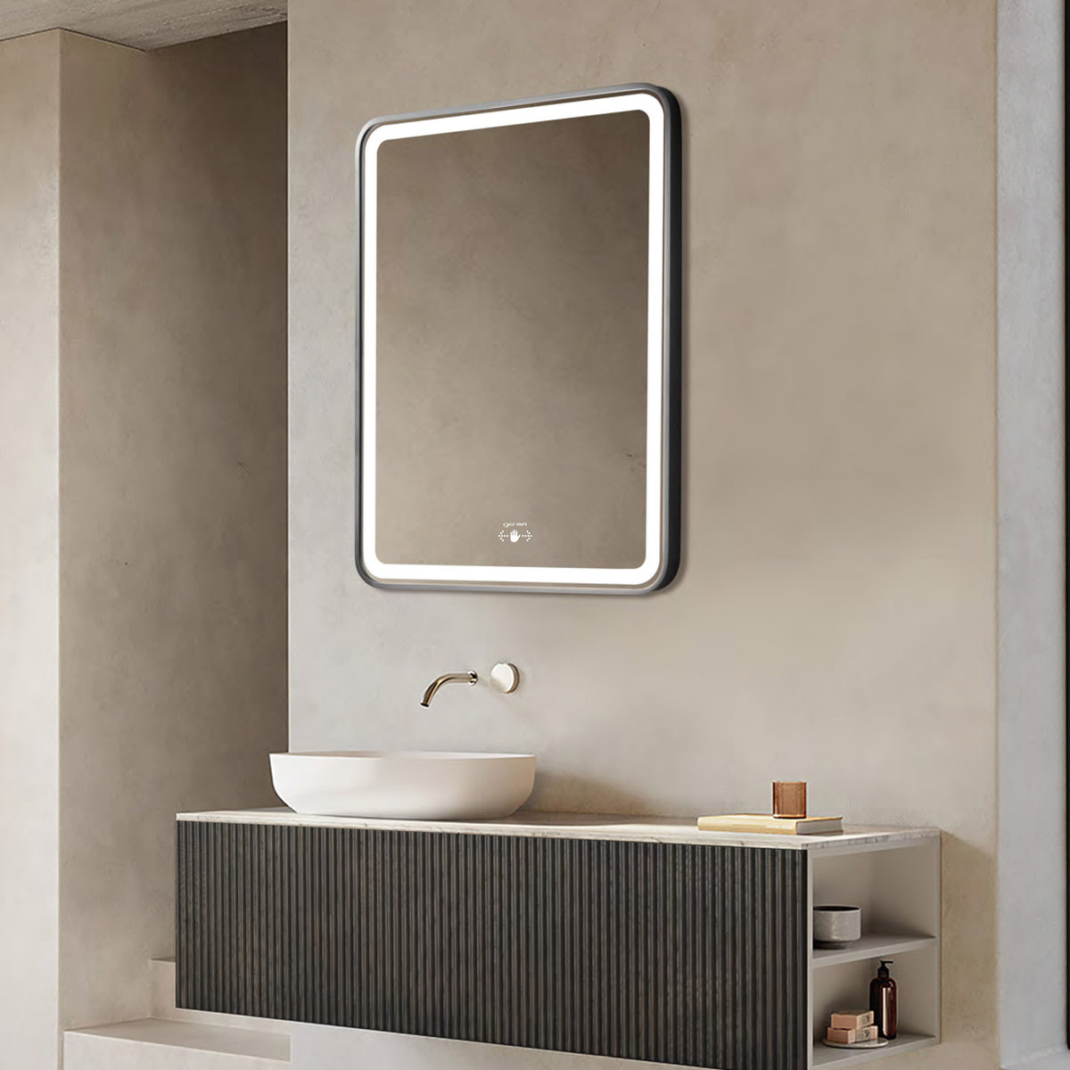 Led Mirror with Aluminum Black Frame - TR LED 143 -Black Smart Wave Switch (60x60cm) Rectangle Shape