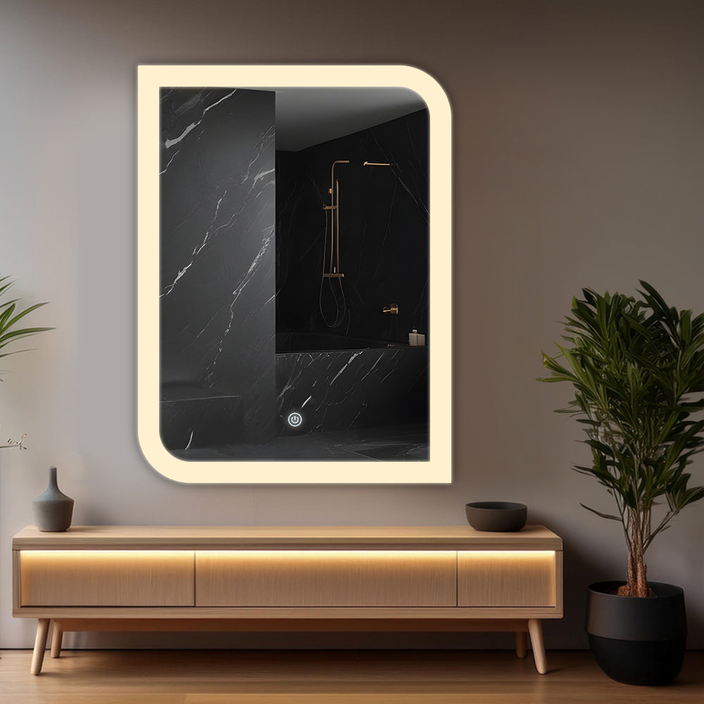 Germa One Side Curve Edge LED Mirror for Bathroom with 3Lights Color Tone and Touch Sensor/Designer Mirror for Living&Bed Room/Dimmable and Memory Function - Edge Light (18x24Inch) - TR LED 7557- Edge Light