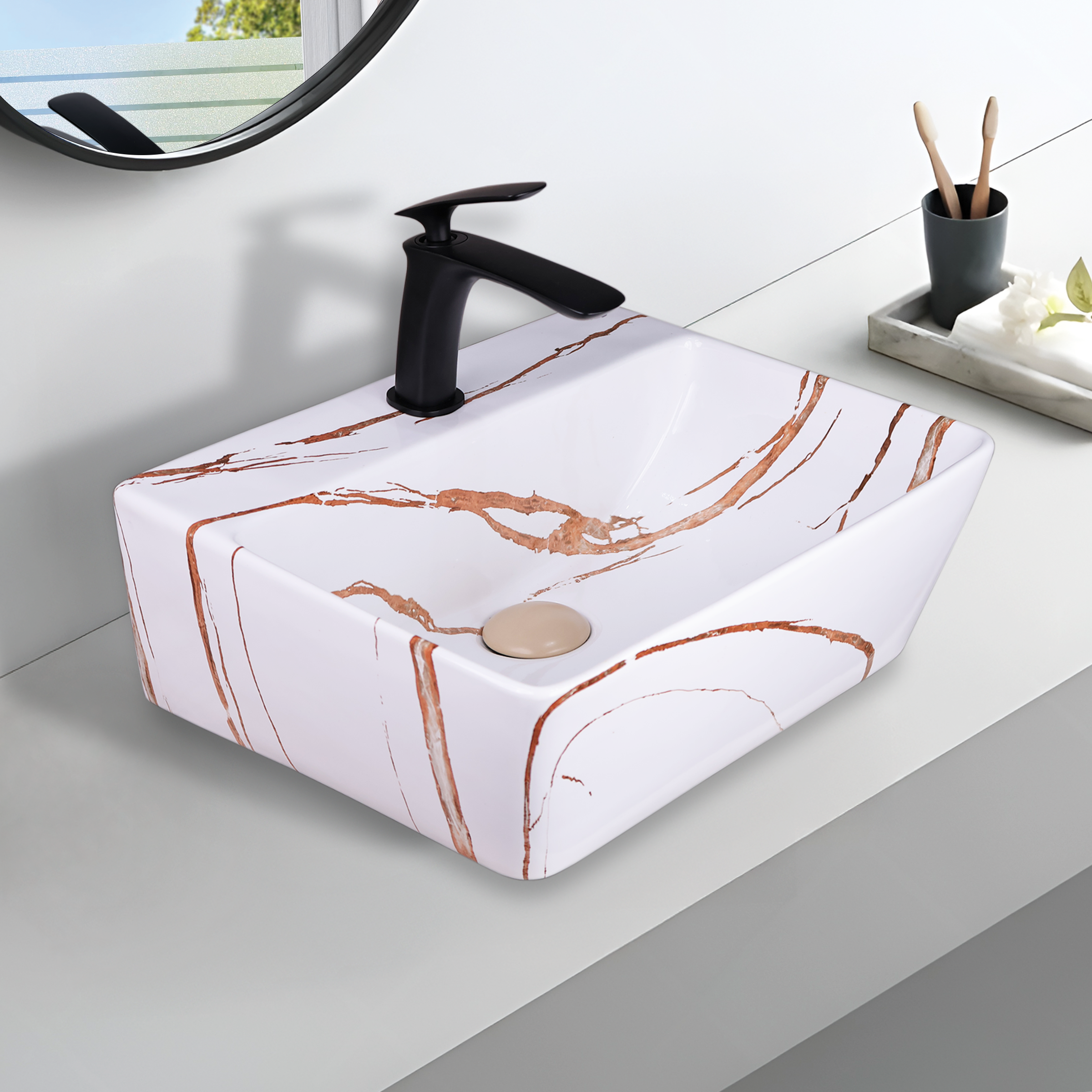 Germa Designer Wash Basin For Bathroom | Ceramic Table Top Wash Basin | Counter Top Wash Basin For Restaurants, Home Living Room |46x36x16cm| Rectangle Shape