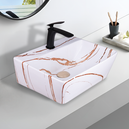 Germa Designer Wash Basin For Bathroom | Ceramic Table Top Wash Basin | Counter Top Wash Basin For Restaurants, Home Living Room |46x36x16cm| Rectangle Shape