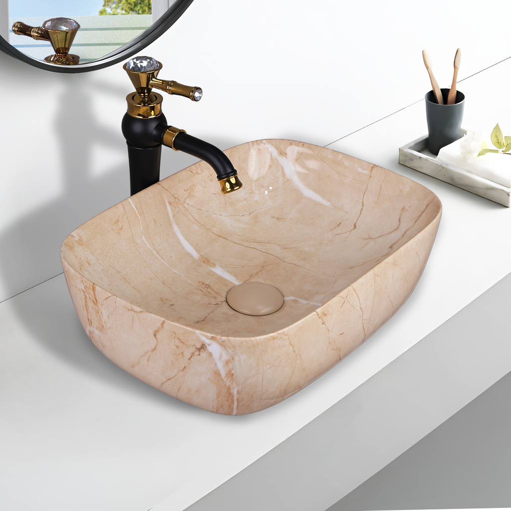 Germa Designer Wash Basin For Bathroom |Ceramic Table Top Wash Basin| Counter Top Basin For Restaurants,Living Room |45.5x32x14cm|Rectangle Shape