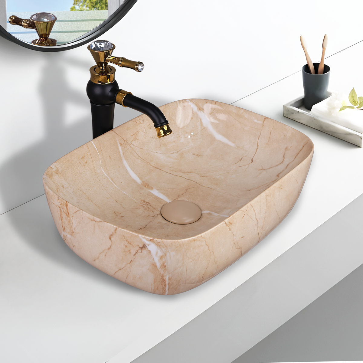 Germa Designer Wash Basin For Bathroom |Ceramic Table Top Wash Basin| Counter Top Basin For Restaurants,Living Room |45.5x32x14cm|Rectangle Shape