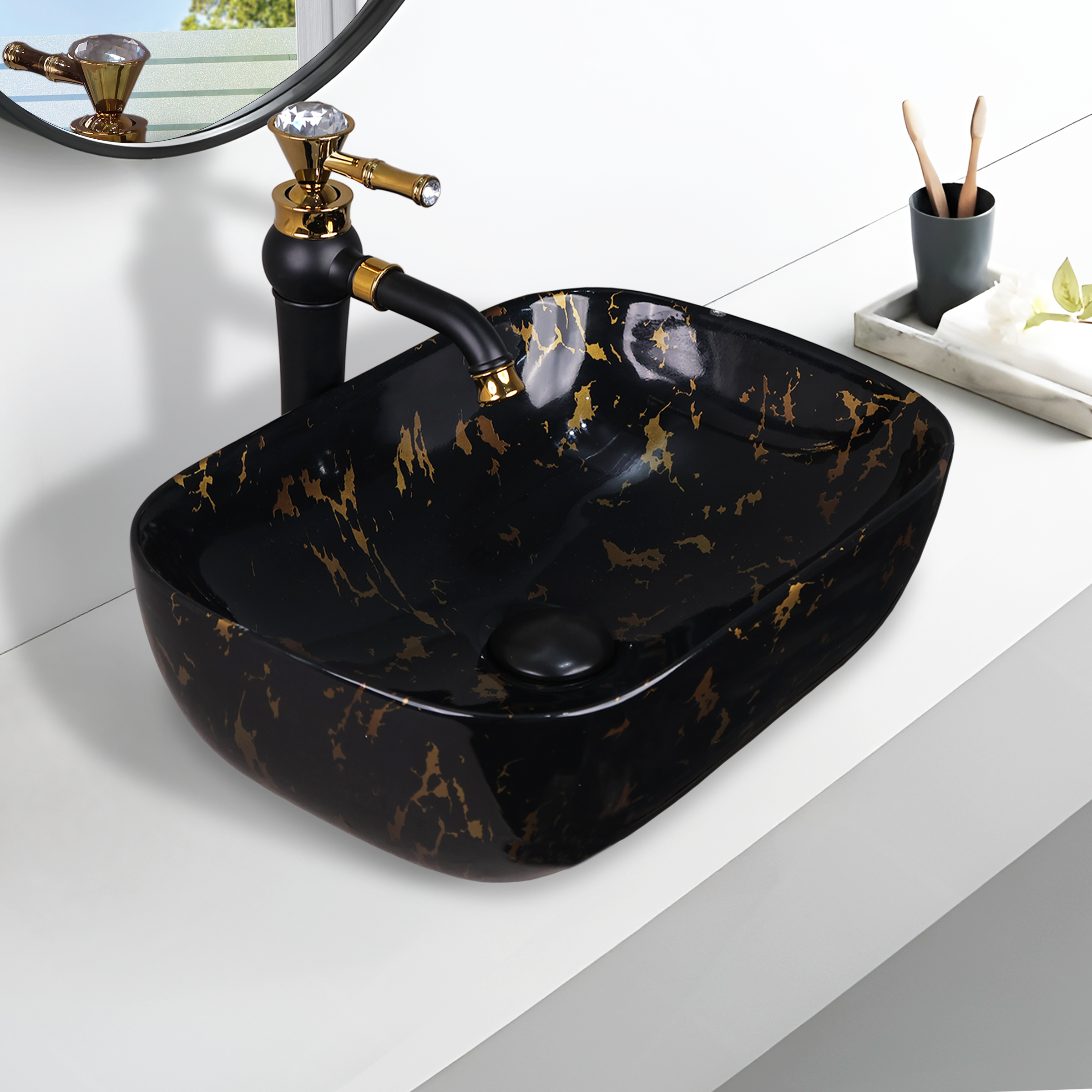 Germa Designer Wash Basin For Bathroom |Ceramic Table Top Wash Basin| Counter Top Basin For Restaurants,Living Room |45.5x32x14cm|Rectangle Shape