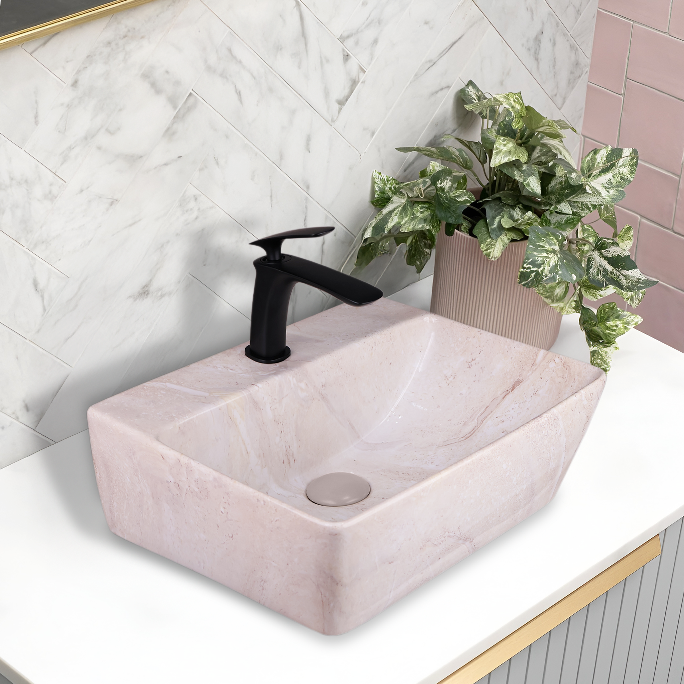 Germa Designer Wash Basin For Bathroom | Ceramic Table Top Wash Basin | Counter Top Wash Basin For Restaurants, Home Living Room |46x36x16cm| Rectangle Shape