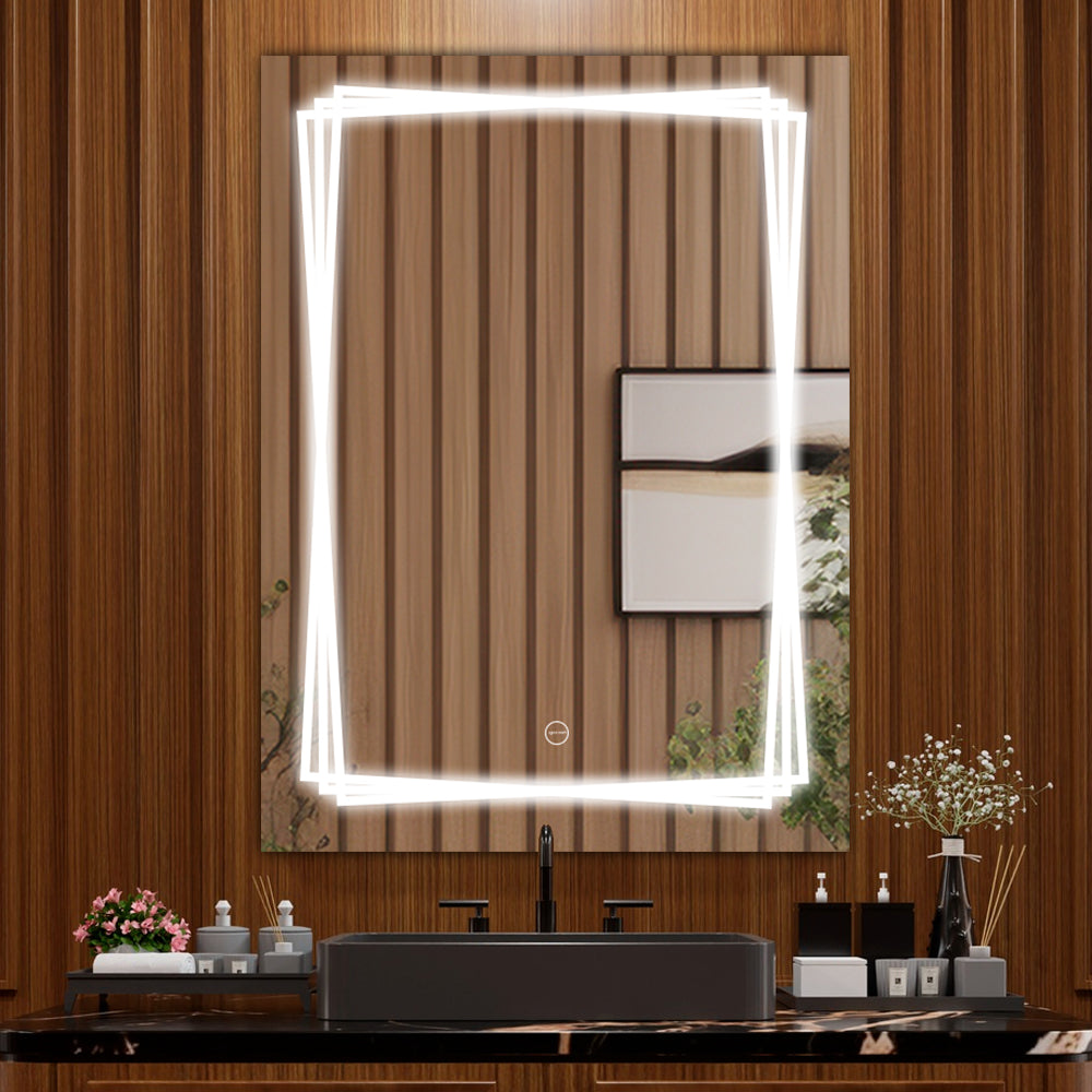 Germa LED Mirror for Bathroom with 3Lights Color Tone and Touch Sensor/Luxury Designer Mirror for Living & Bed Room/Dimmable and Memory Function Wall Mirror–Rectangular Shape(18x24Inch) - TR LED 7552- 3X Line
