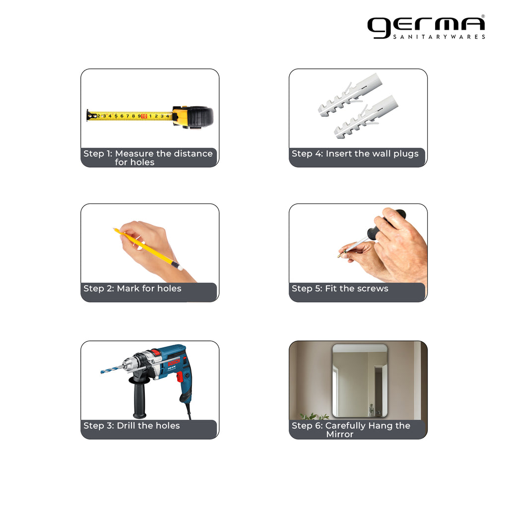 Germa Sanitarywares Curve Edge Rectangle Wall Mounted Unframed Mirror with Beveled Edges/Wall Mirror for Bathroom/Living Room/Bed Room/Dressing Room (18x24inch)