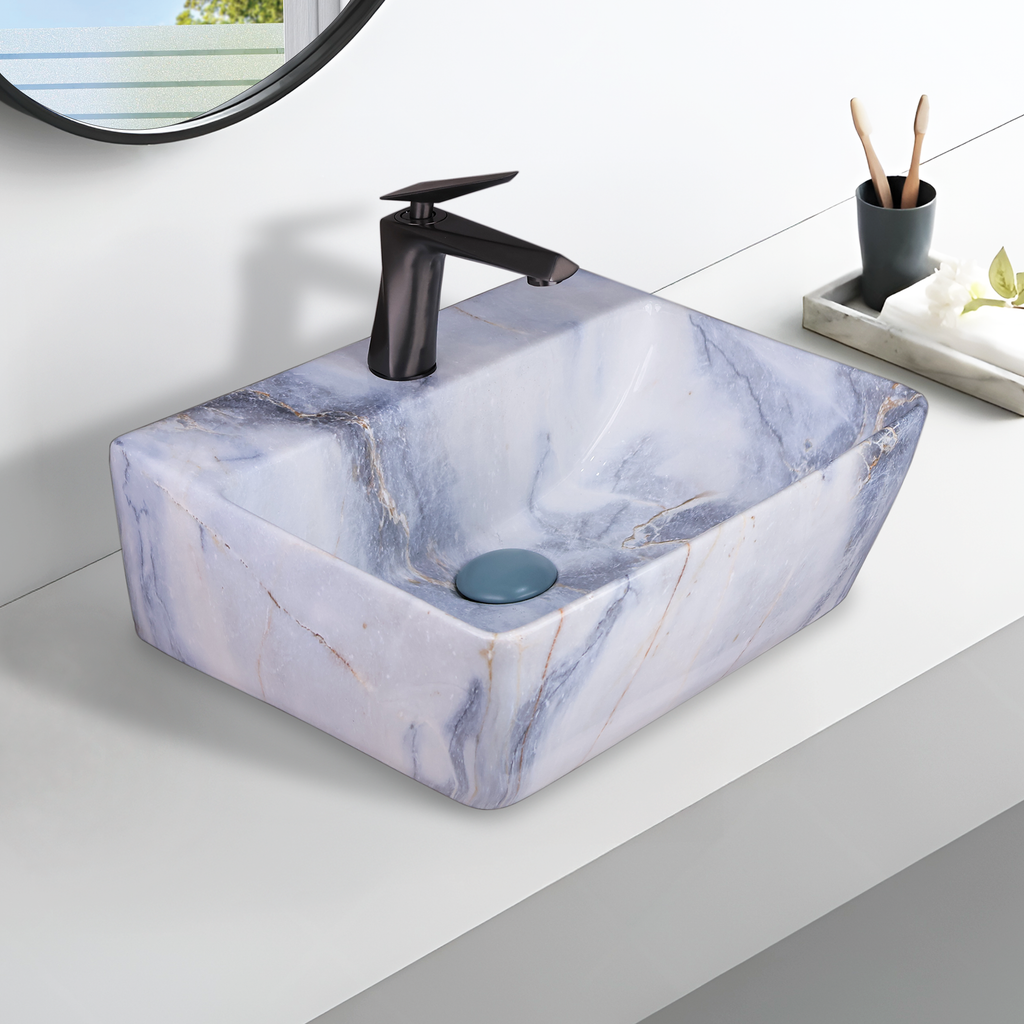 Germa Designer Wash Basin For Bathroom | Ceramic Table Top Wash Basin | Counter Top Wash Basin For Restaurants, Home Living Room |46x36x16cm| Rectangle Shape