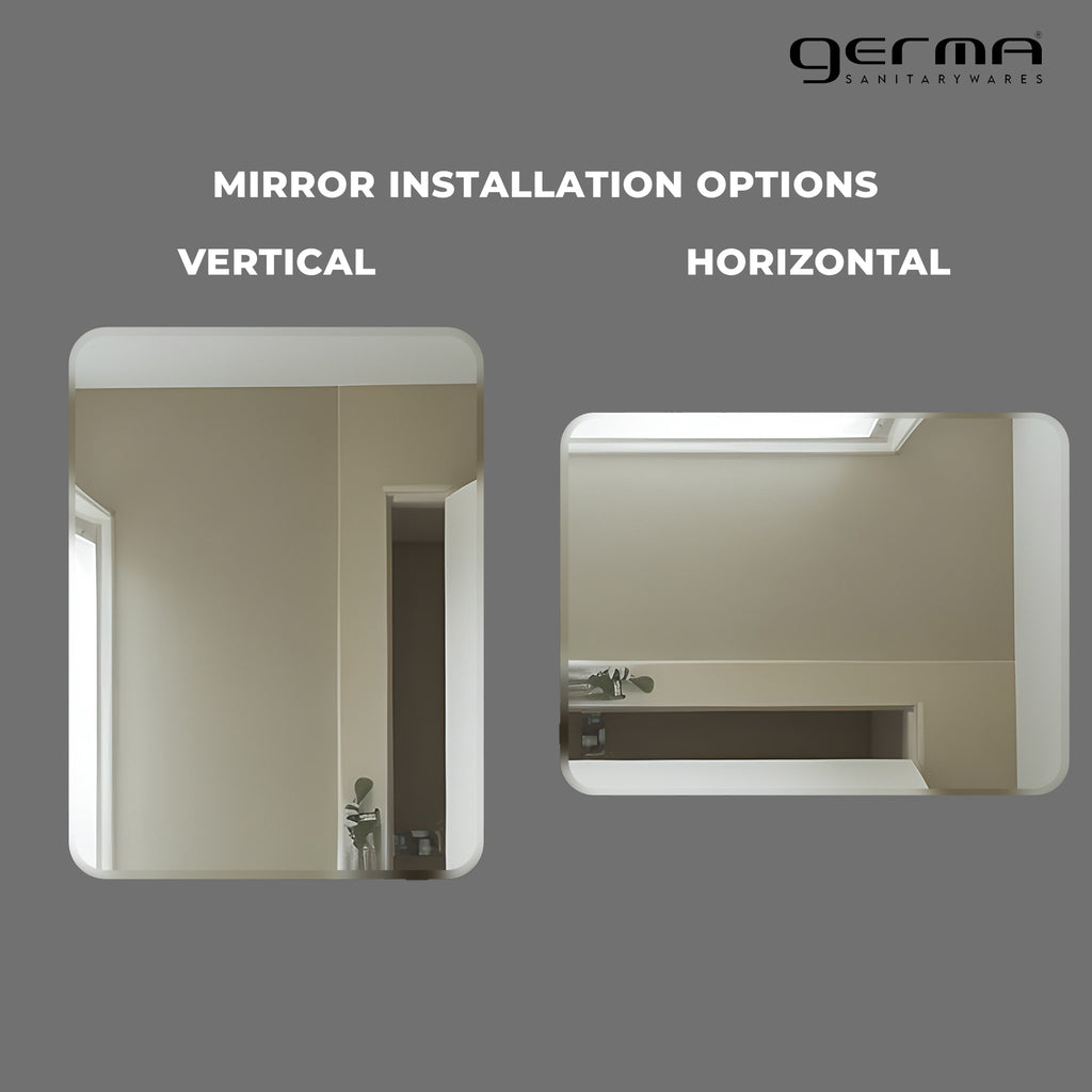 Germa Sanitarywares Curve Edge Rectangle Wall Mounted Unframed Mirror with Beveled Edges/Wall Mirror for Bathroom/Living Room/Bed Room/Dressing Room (18x24inch)