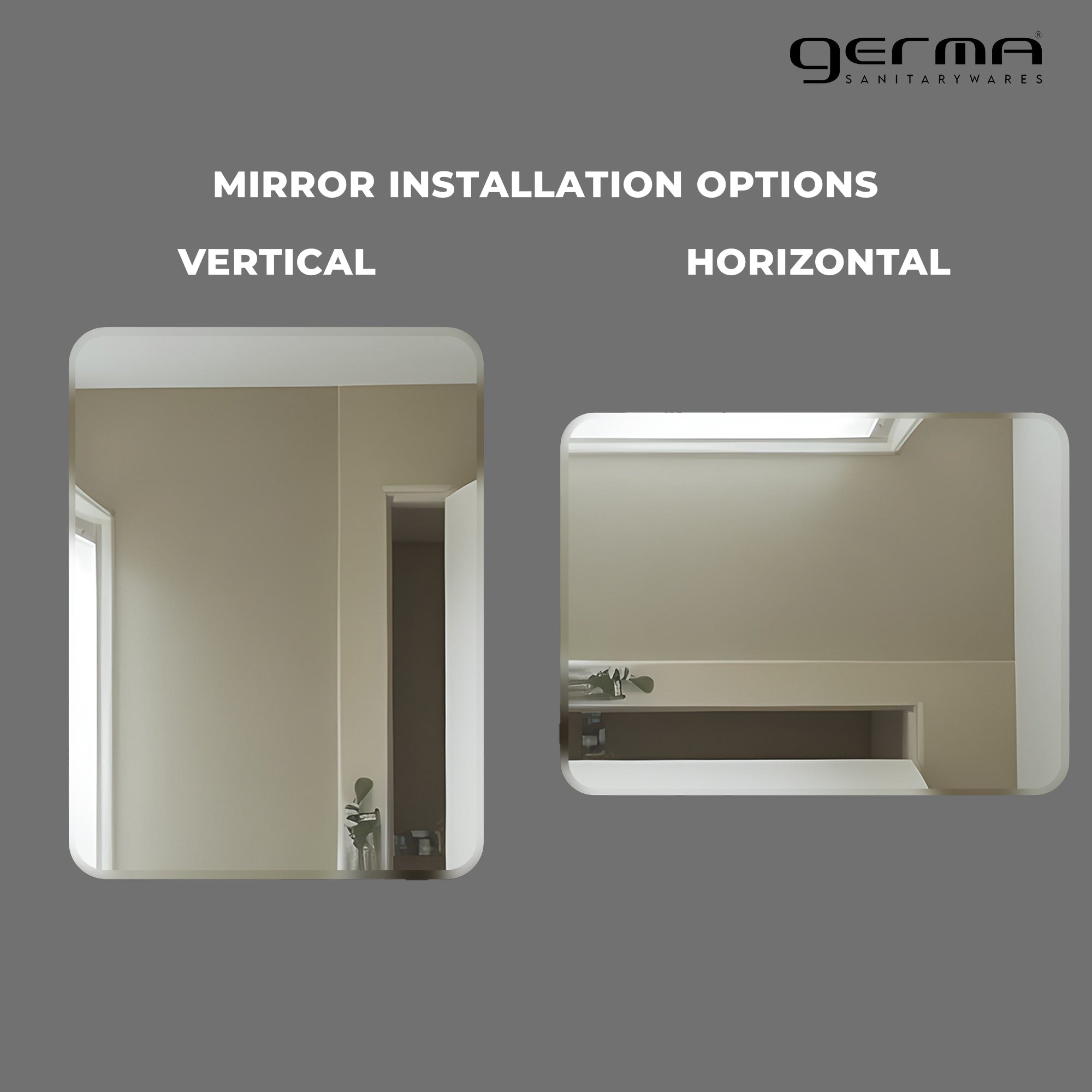 Germa Sanitarywares Curve Edge Rectangle Wall Mounted Unframed Mirror with Beveled Edges/Wall Mirror for Bathroom/Living Room/Bed Room/Dressing Room (18x24inch)