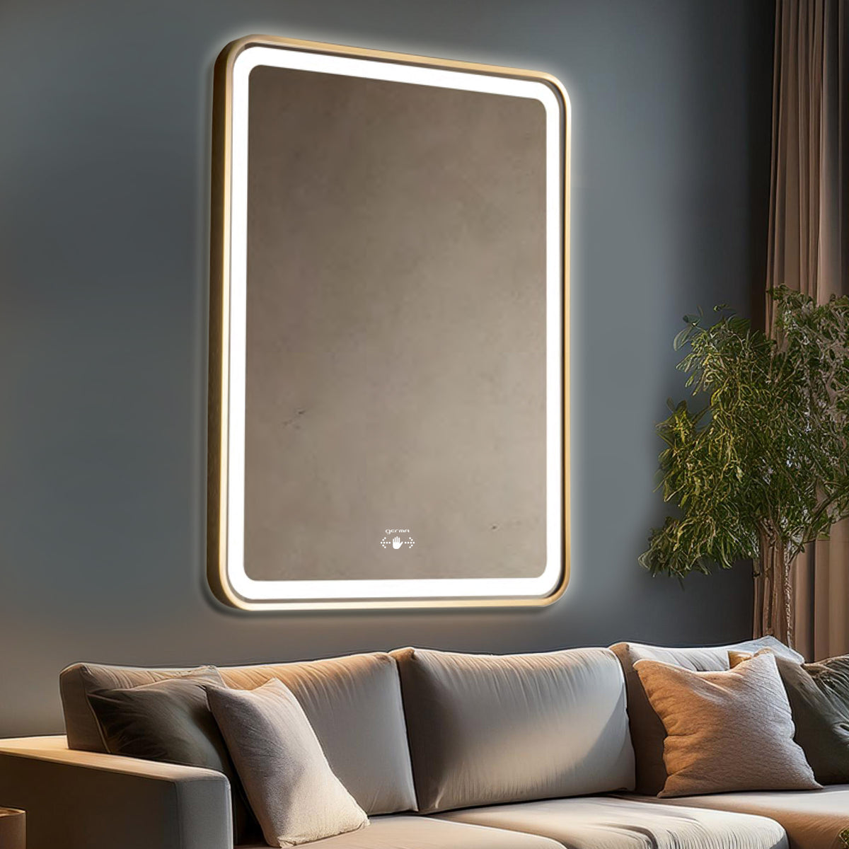 Led Mirror with Aluminum Gold Frame - TR LED 143 -Gold Smart Wave Switch (80x60cm) Rectangle Shape
