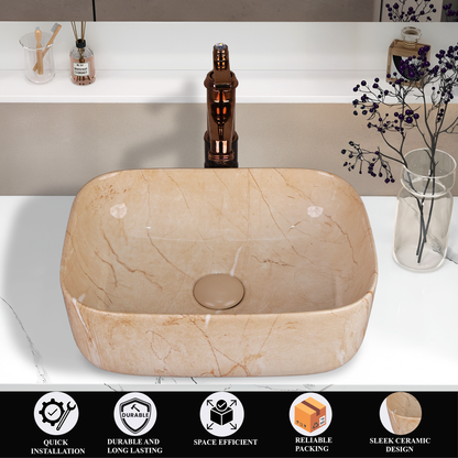 Designer Wash Basin For Bathroom | Ceramic Table Top Wash Basin | Counter Top Wash Basin For Restaurants, Home Living Room |41x31x14cm| Rectangle Shape