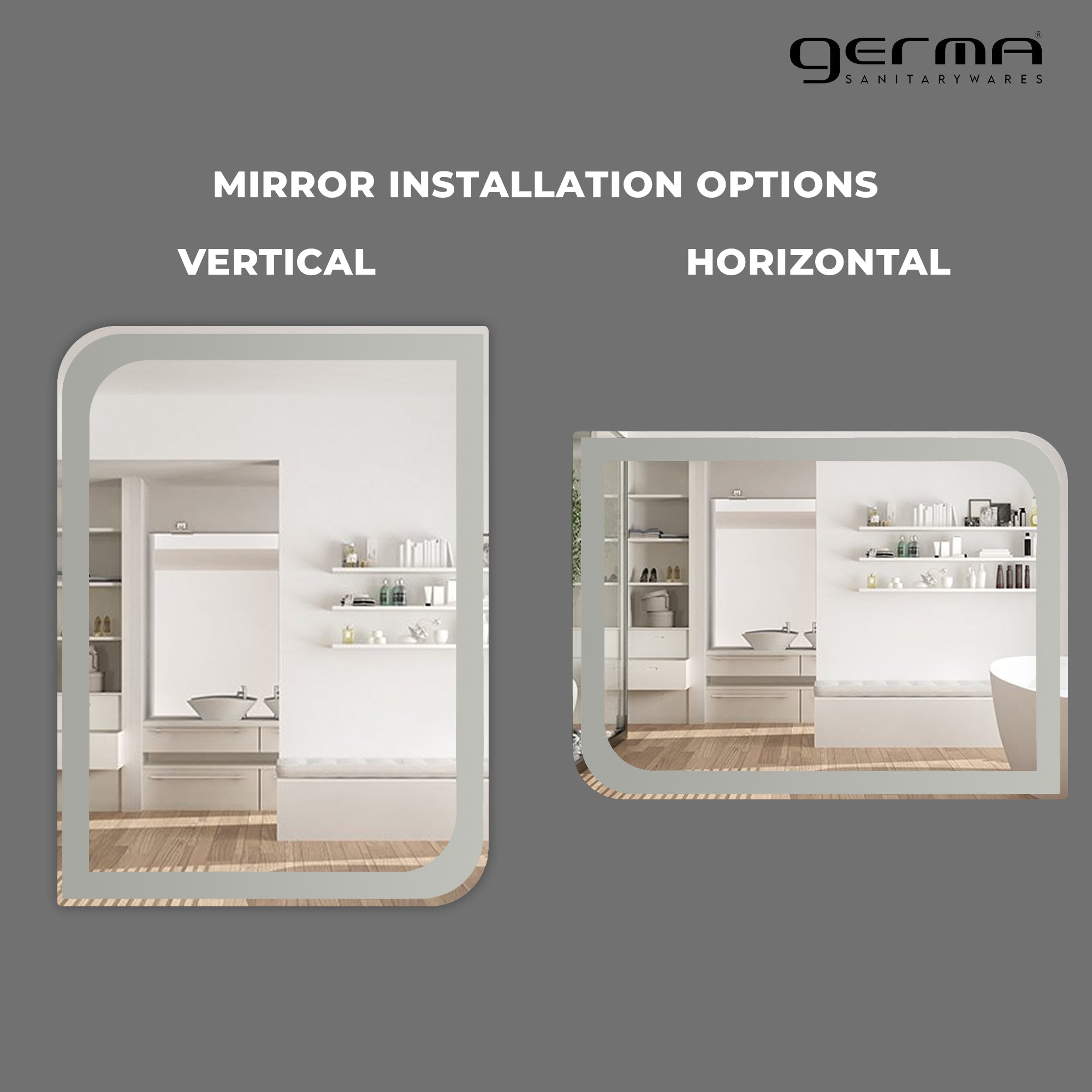 Germa One Side Curve Edge & Rectangular Wall Mounted Frameless Frosted Mirror with Beveled Edges/Wall Mirror for Bathroom/Living Room/Bed Room/Dressing Room (18x24inch)