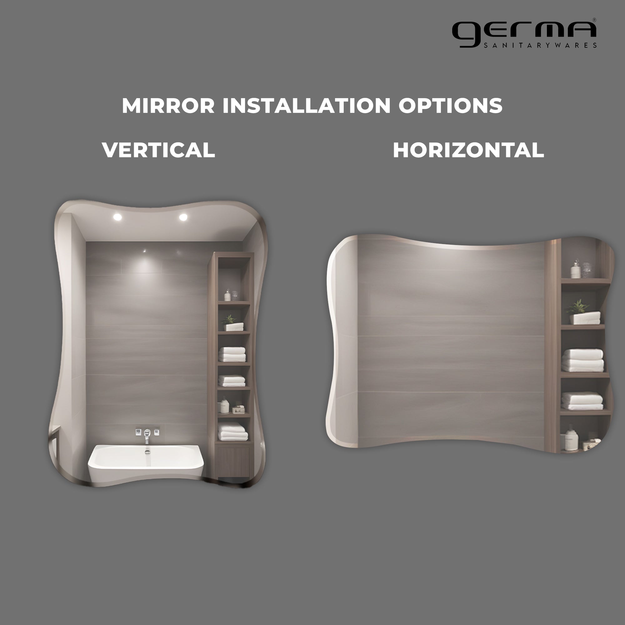 Germa Sanitarywares Amoeba Shape Designer Wall Mounted Frameless Mirror with Beveled Edges/Wall Mirror for Bathroom/Living Room/Bed Room/Dressing Room – 18x24inch