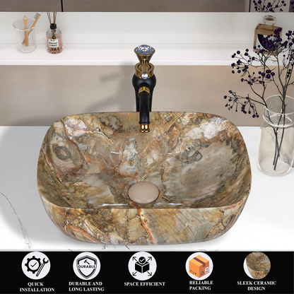 Germa Designer Wash Basin For Bathroom |Ceramic Table Top Wash Basin| Counter Top Basin For Restaurants,Living Room |45.5x32x14cm|Rectangle Shape