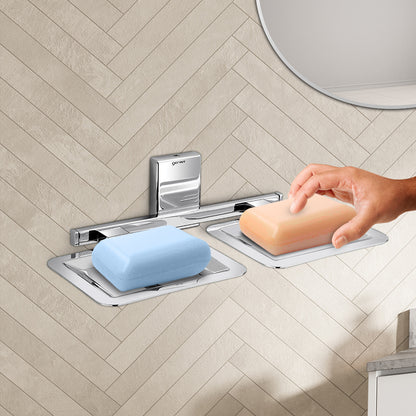 Germa Sanitarywares 304 Stainless Steel Double Soap Dish Holder for Bathroom | Soap Stand for Wash Room | Soap Case | Bathroom Accessories (Chrome) - TR 9109