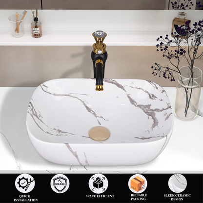 Germa Designer Wash Basin For Bathroom |Ceramic Table Top Wash Basin| Counter Top Basin For Restaurants,Living Room |45.5x32x14cm|Rectangle Shape
