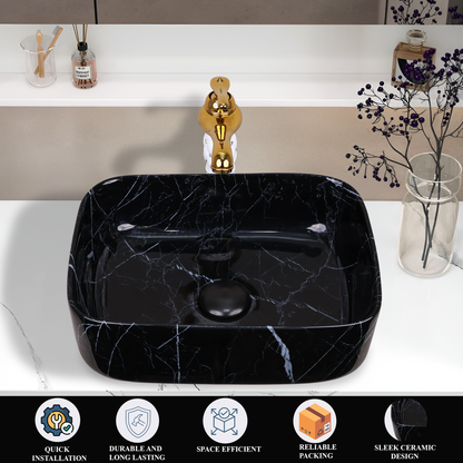 Designer Wash Basin For Bathroom | Ceramic Table Top Wash Basin | Counter Top Wash Basin For Restaurants, Home Living Room |41x31x14cm| Rectangle Shape