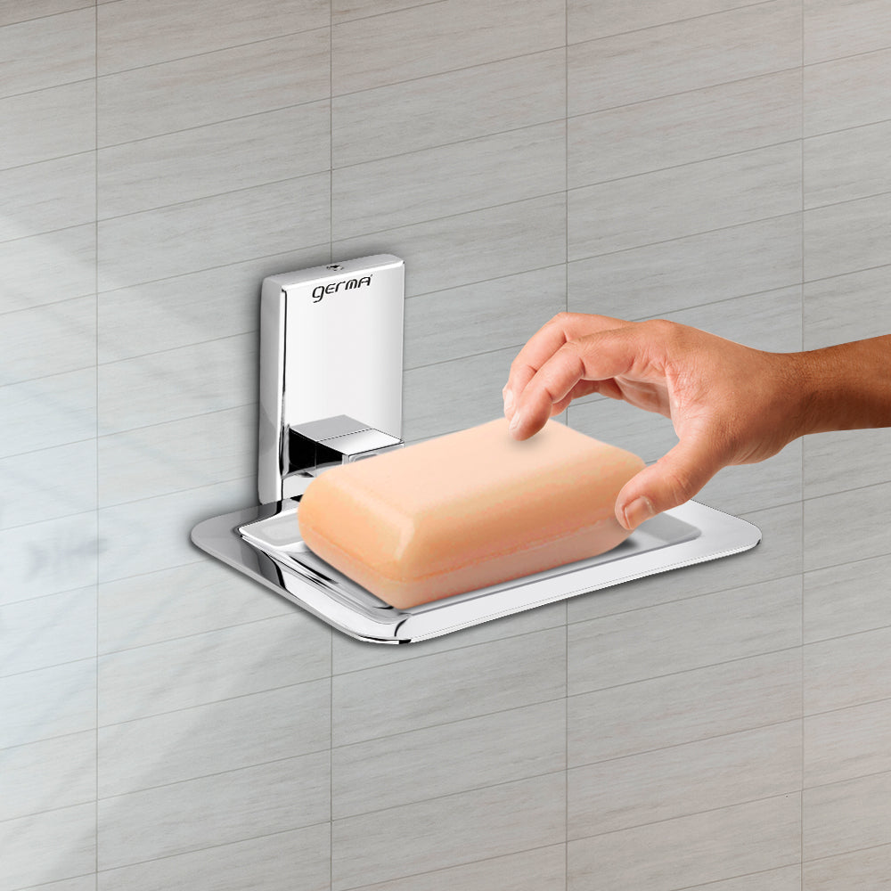 Germa Sanitarywares 304 Stainless Steel Soap Dish Holder for Bathroom | Soap Stand for Wash Room | Soap Case | Bathroom Accessories (Chrome) - TR 9105 Single Soap Dish