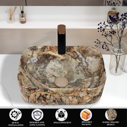 Designer Wash Basin For Bathroom | Ceramic Table Top Wash Basin | Counter Top Wash Basin For Restaurants, Home Living Room |41x31x14cm| Rectangle Shape