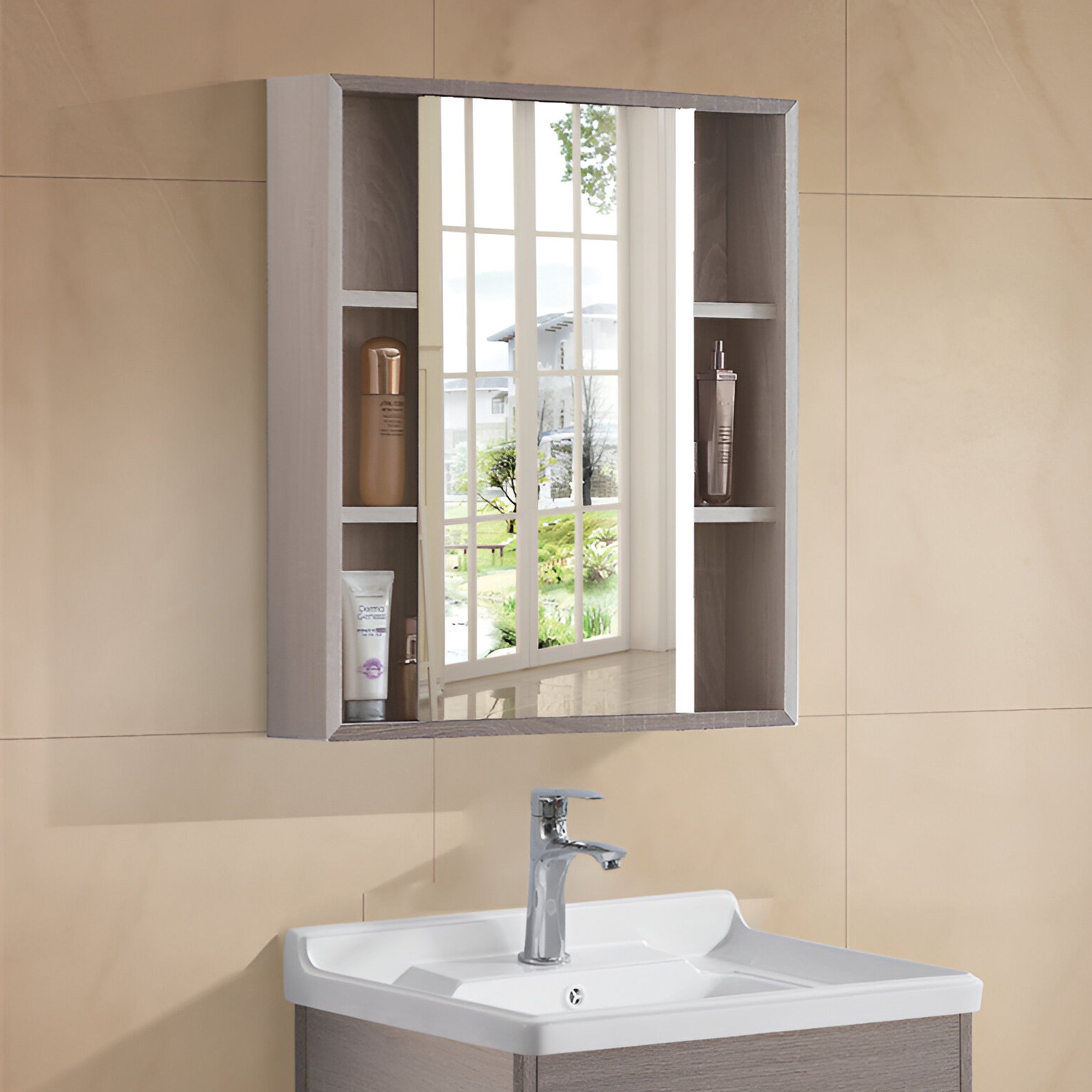 Carbon Fiber Vanity Cabinet with Mirror - Shady Beige