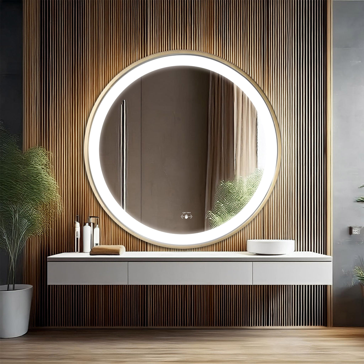 Led Mirror with Aluminum Gold Frame - TR LED 141 Gold Smart Wave Switch (60x60cm) Round Shape