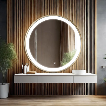 Led Mirror with Aluminum Gold Frame - TR LED 141 Gold Smart Wave Switch (60x60cm) Round Shape