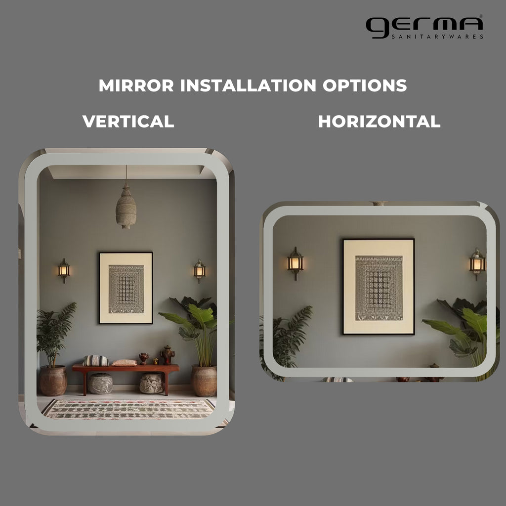 Germa Curve Edge Rectangular Frosted Wall Mounted Frameless Mirror with Beveled Edges/Wall Mirror for Bathroom/Living Room/Bed Room/Dressing Room (18x24Inch)