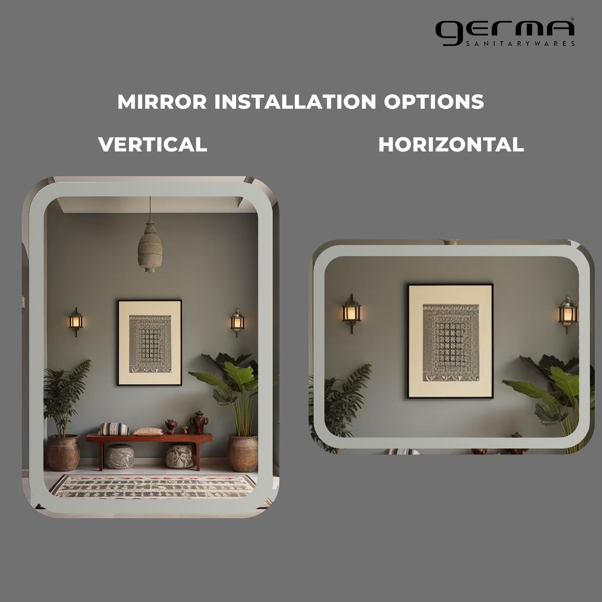 Germa Curve Edge Rectangular Frosted Wall Mounted Frameless Mirror with Beveled Edges/Wall Mirror for Bathroom/Living Room/Bed Room/Dressing Room (18x24Inch)