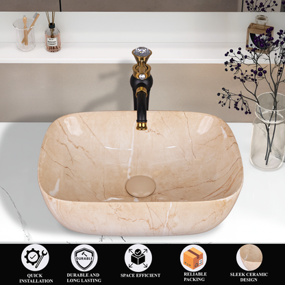 Germa Designer Wash Basin For Bathroom |Ceramic Table Top Wash Basin| Counter Top Basin For Restaurants,Living Room |45.5x32x14cm|Rectangle Shape