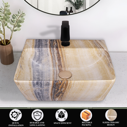 Germa Designer Wash Basin For Bathroom | Ceramic Table Top Wash Basin | Counter Top Wash Basin For Restaurants, Home Living Room |46x36x16cm| Rectangle Shape