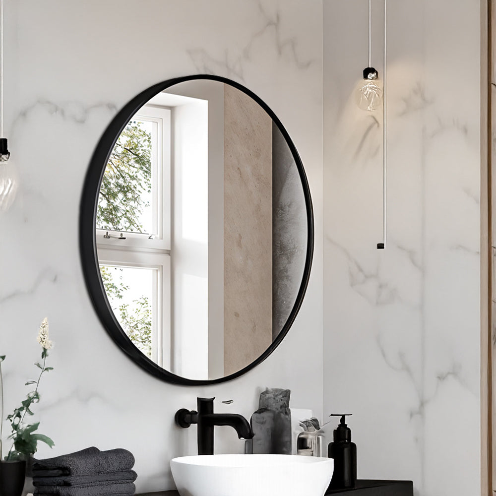 Germa Aluminium Brushed Framed Mirror for Bathroom | Wall Mounted Shatter Proof | Decorative HD Vanity Mirror for Bathroom | Living | Bed Room | Round Shape 24x24inch - TR LED 7551