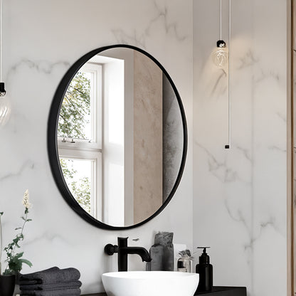 Germa Aluminium Brushed Framed Mirror for Bathroom | Wall Mounted Shatter Proof | Decorative HD Vanity Mirror for Bathroom | Living | Bed Room | Round Shape 24x24inch - TR LED 7551
