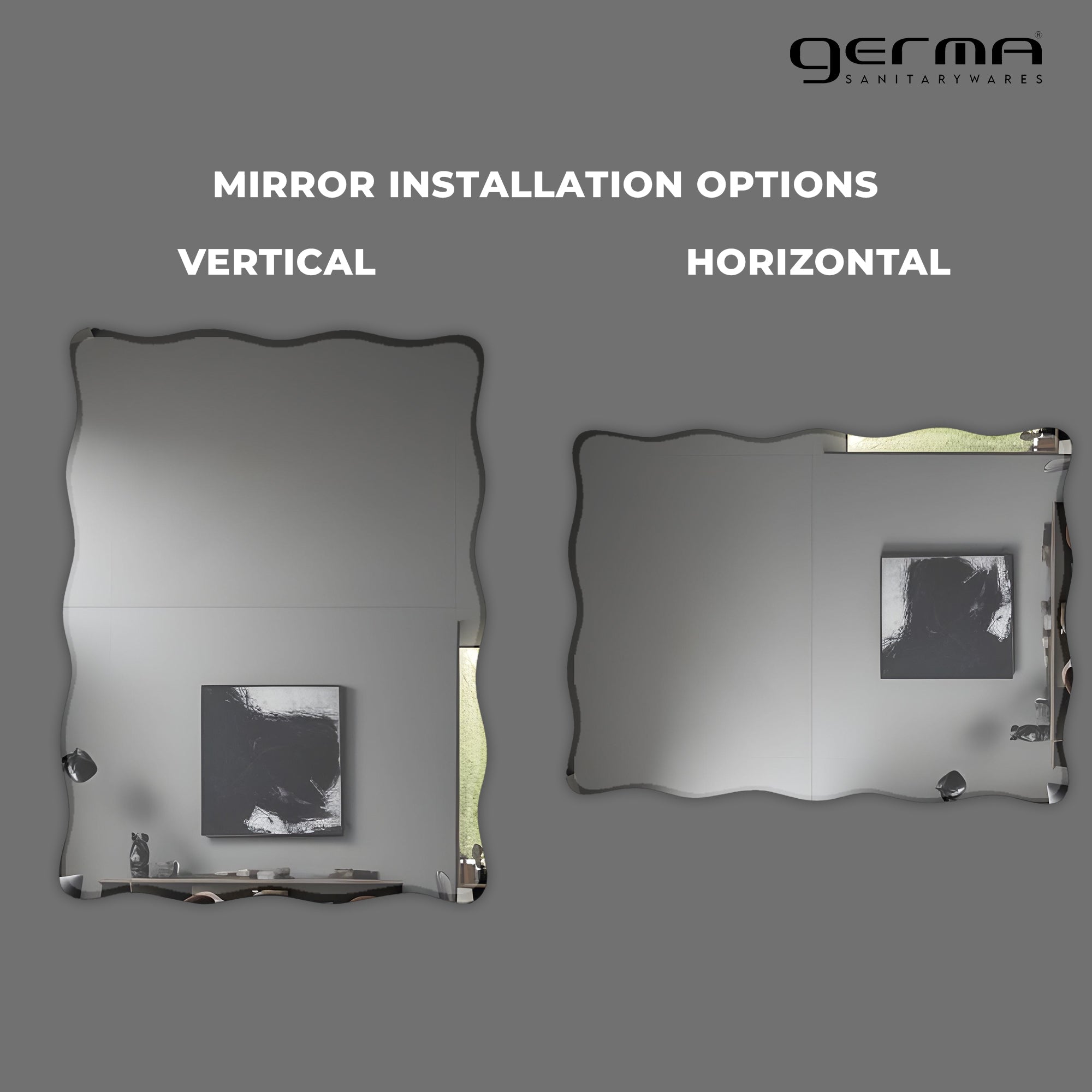 Germa Rectanglur Wall Mounted Frameless Mirror with Beveled Edges/Wall Mirror for Bathroom/Living Room/Bed Room/Dressing Room (60cm x 45cm)