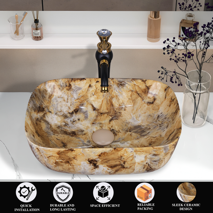 Germa Designer Wash Basin For Bathroom |Ceramic Table Top Wash Basin| Counter Top Basin For Restaurants,Living Room |45.5x32x14cm|Rectangle Shape