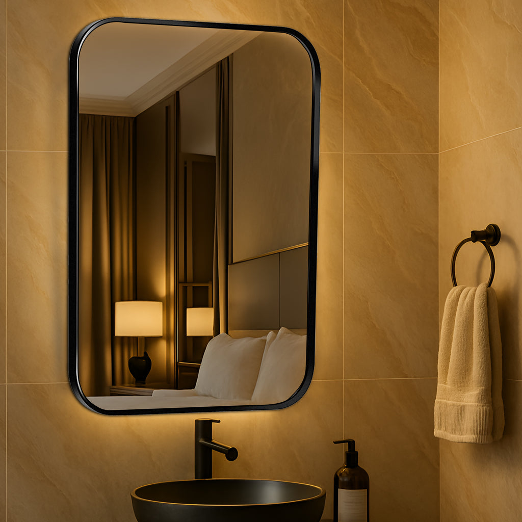 Germa Aluminium Brushed Framed Mirror for Bathroom | Wall Mounted Shatter Proof | Decorative HD Vanity Mirror for Bathroom | Living | Bed Room | Rectangle Shape 18x24 Inch TR 7553 Aluminum Frame