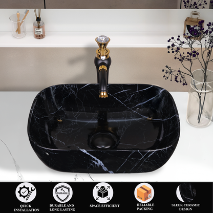 Germa Designer Wash Basin For Bathroom |Ceramic Table Top Wash Basin| Counter Top Basin For Restaurants,Living Room |45.5x32x14cm|Rectangle Shape
