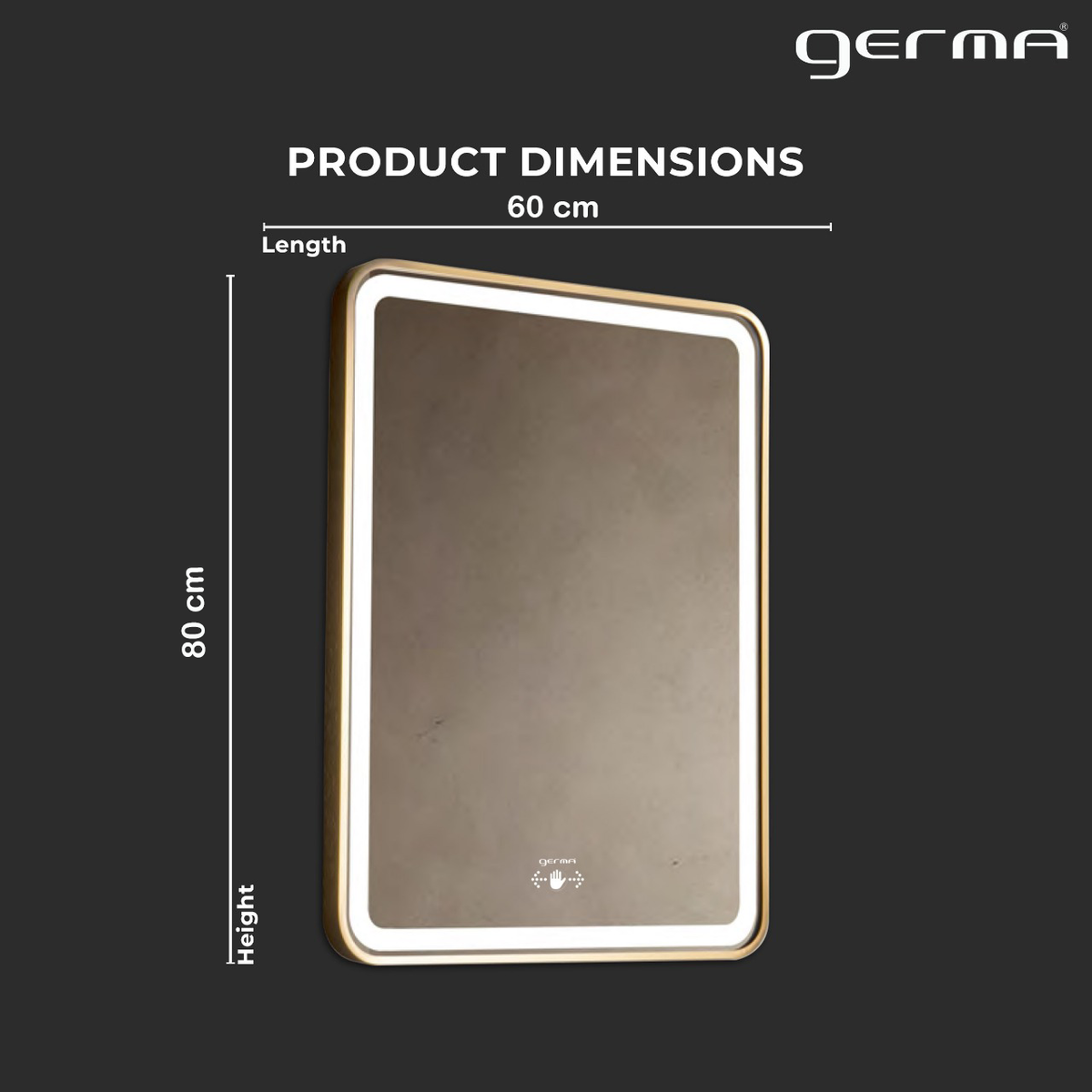 Led Mirror with Aluminum Gold Frame - TR LED 143 -Gold Smart Wave Switch (80x60cm) Rectangle Shape