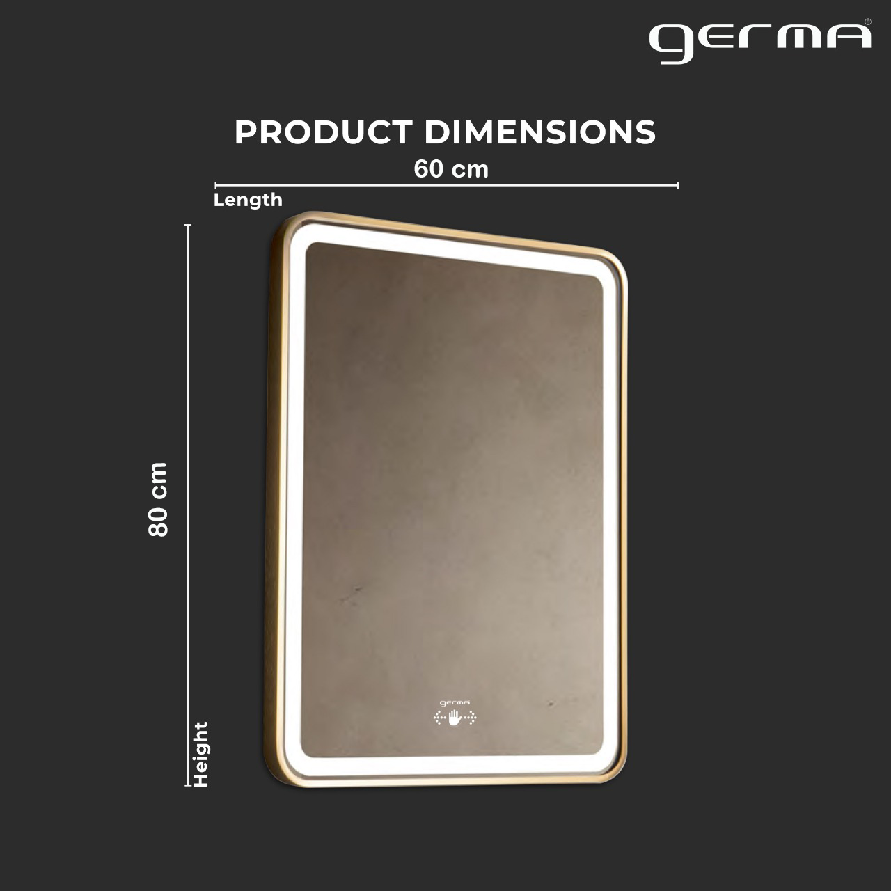 Led Mirror with Aluminum Gold Frame - TR LED 143 -Gold Smart Wave Switch (80x60cm) Rectangle Shape