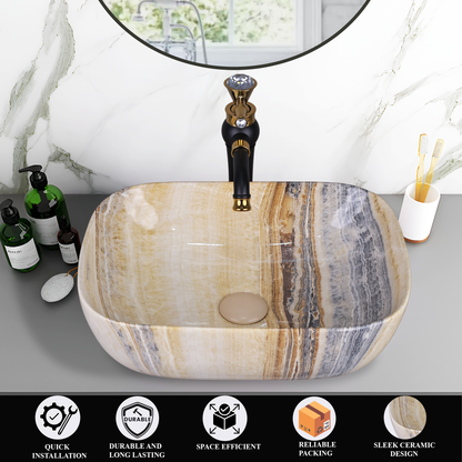 Germa Designer Wash Basin For Bathroom |Ceramic Table Top Wash Basin| Counter Top Basin For Restaurants,Living Room |45.5x32x14cm|Rectangle Shape